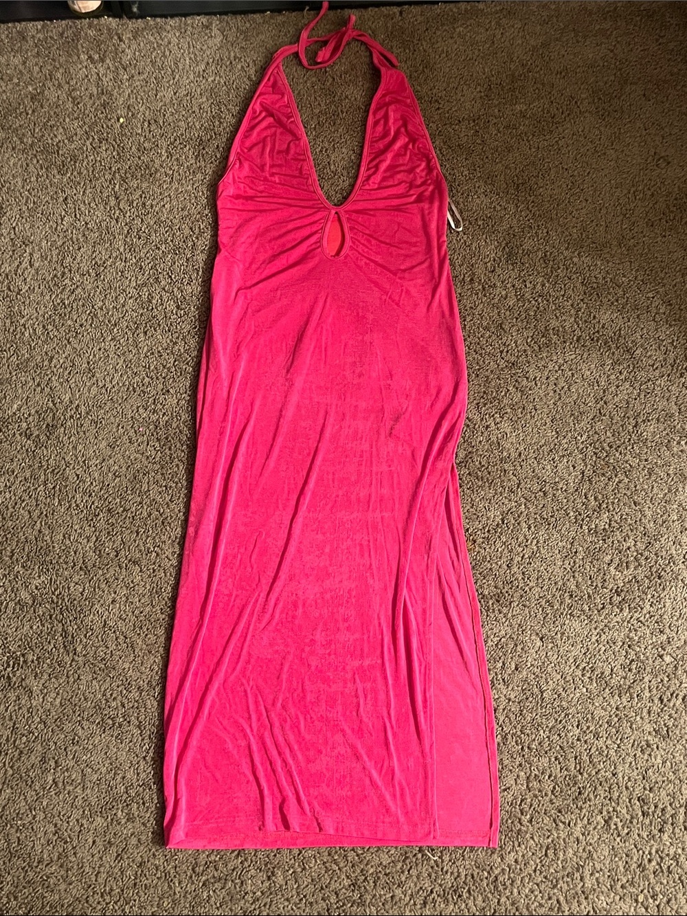 Plunging Halter Maxi Dress in Hot Pink